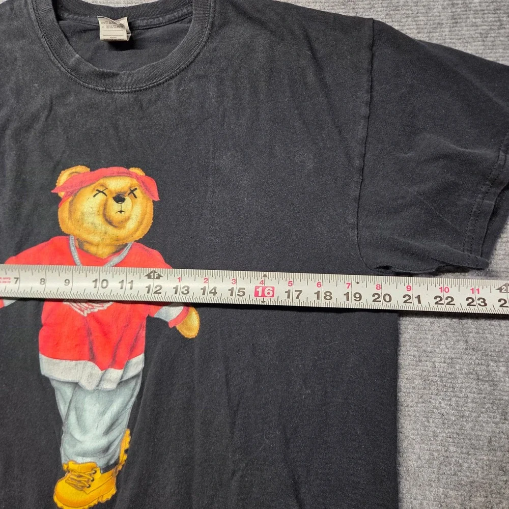 Gildan Heavy Cotton Detroit Red Wing Teddy Bear Streetwear Graphic T Shirt Black - Picture 5 of 8